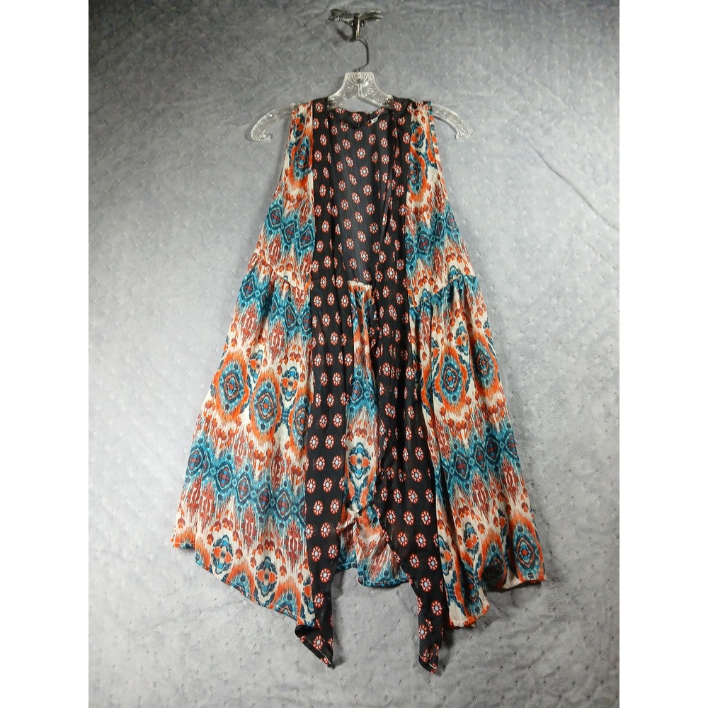 Exhilaration. Boho Open Front Vest Ikat Floral. Casual Layering Resort/Beach - Picture 1 of 6